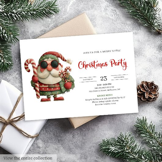 Invitation Père Noël drôle Classique Imprimable Rouge Vert Fê