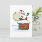 Invitation Père Noël drôle dans la cheminée (Debout devant)