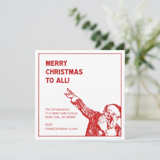 Invitation père Noël écrit : "Joyeux Noël à tous !" Parti (Debout devant)