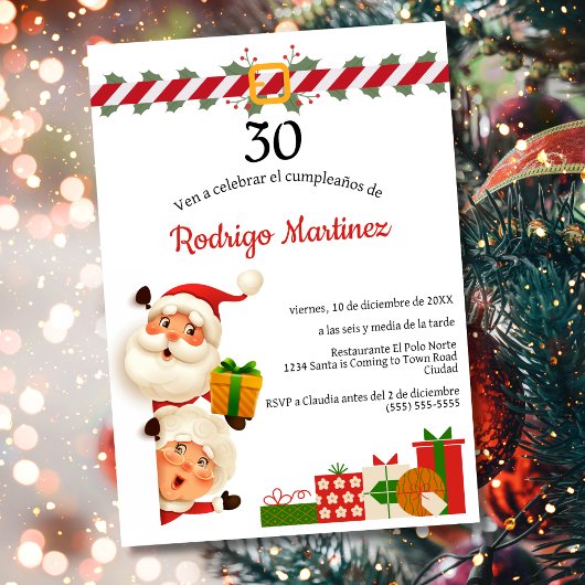 Invitation Père Noël espagnole et Mme Claus Noël 30e annivers