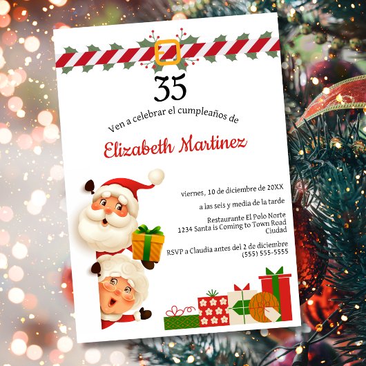 Invitation Père Noël espagnole et Mme Claus Noël 35e annivers