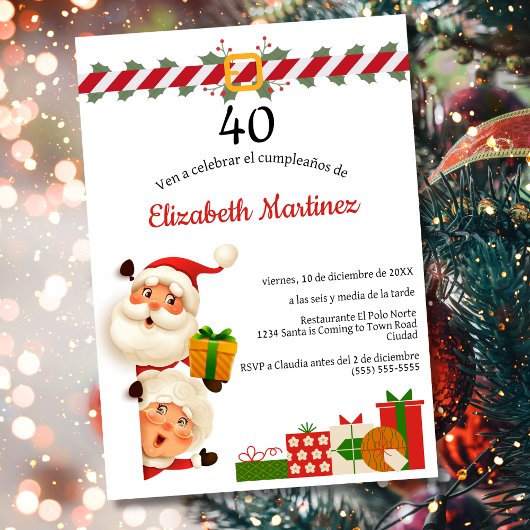 Invitation Père Noël espagnole et Mme Claus Noël 40e annivers