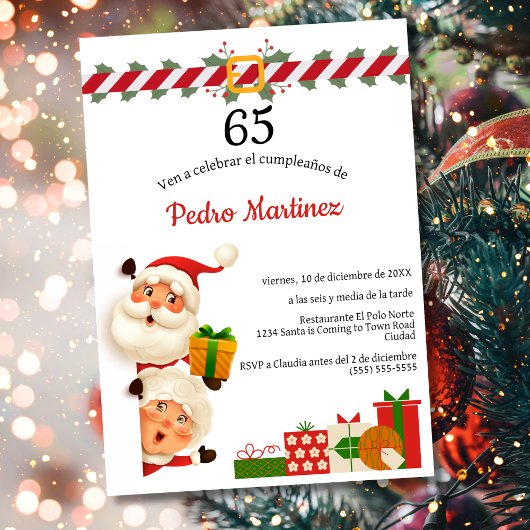Invitation Père Noël espagnole et Mme Claus Noël 65e annivers