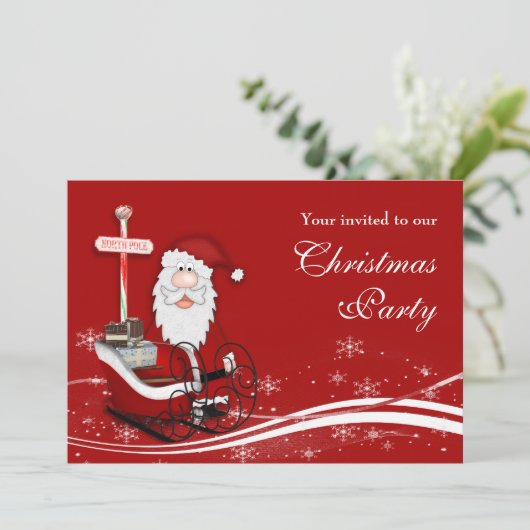 Invitation Père Noël et sa fête de Noël à la traîne (Debout devant)