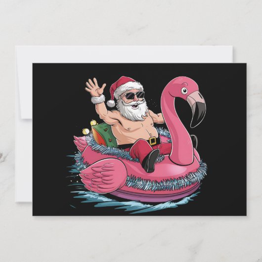 Invitation Père Noël Flamant rose Floatie Noël En Juillet Été (Devant)