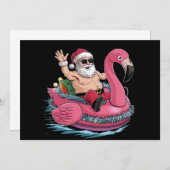 Invitation Père Noël Flamant rose Floatie Noël En Juillet Été (Devant / Derrière)