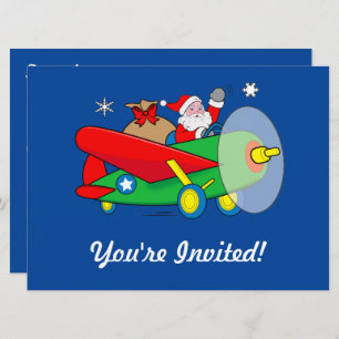 Invitation Père Noël Flying Airplane Dons Christmas Party Inv