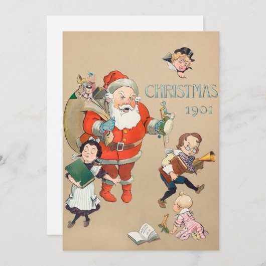 Invitation Père Noël Fou Vintage Beige (Devant / Derrière)