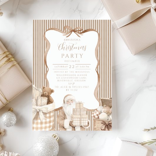 Invitation Père Noël Gingham Neutre Noël