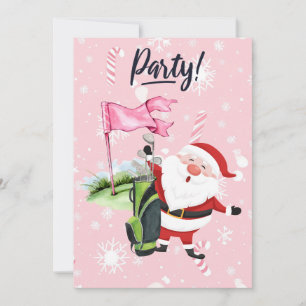 Invitation Père Noël golfeur de golf sur fond rose