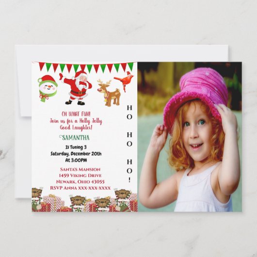 Invitation Père Noël Helper Snowman Oiseau Noël Anniversaire (Devant)