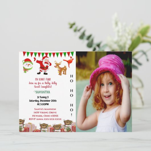 Invitation Père Noël Helper Snowman Oiseau Noël Anniversaire  (Debout devant)