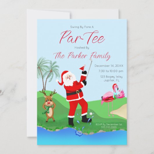 Invitation Père Noël Jouant À L'Eau Avec Martini Party (Devant)