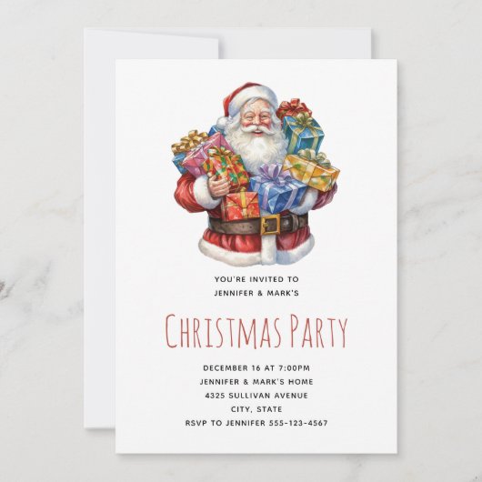 Invitation Père Noël joyeux fête de Noël classique (Devant)