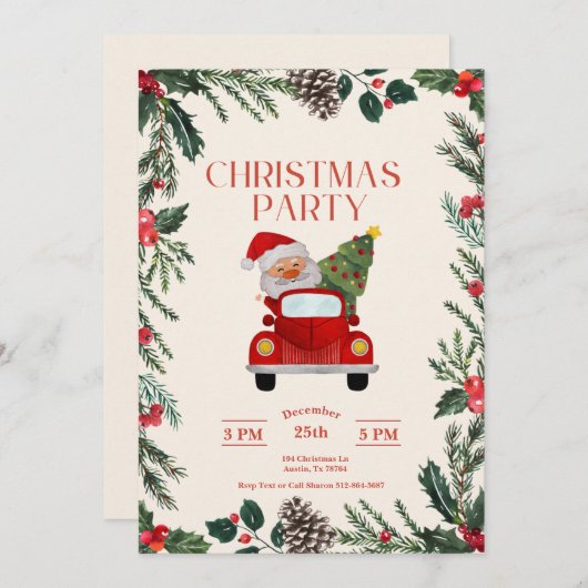 Invitation Père Noël Joyeux Noël (Devant / Derrière)