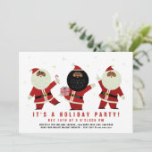 Invitation Père Noël noir drôle et mignon qui danse à la fête (Debout devant)