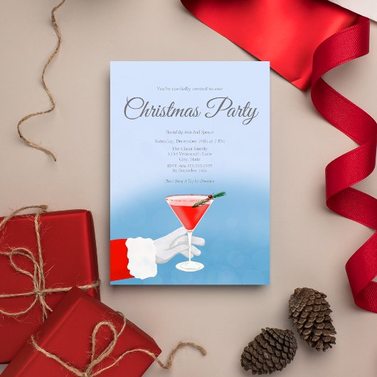 Invitation Père Noël offrant un Martini à une fête de Noël