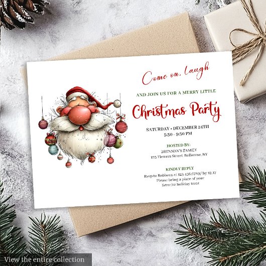 Invitation Père Noël original classique rouge vert vacances