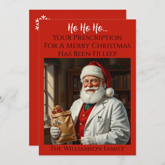 Invitation Père Noël Pharmacist Christmas Card RX Holiday Gre (Devant / Derrière)
