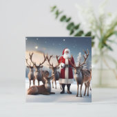 Invitation Père Noël Posant Avec Ses Rennes, (Debout devant)