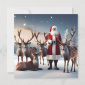 Invitation Père Noël Posant Avec Ses Rennes, (Devant)