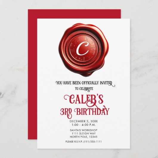 Invitation Père Noël Red Wax Seal North Pôle Noël (Devant / Derrière)