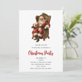 Invitation Père Noël rétro assis dans un fauteuil de Noël (Debout devant)