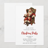 Invitation Père Noël rétro assis dans un fauteuil de Noël (Devant / Derrière)