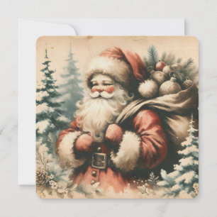 Invitation Père Noël rétro avec ornements