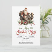 Invitation Père Noël rouge et verte rétro avec traîneau à che (Debout devant)