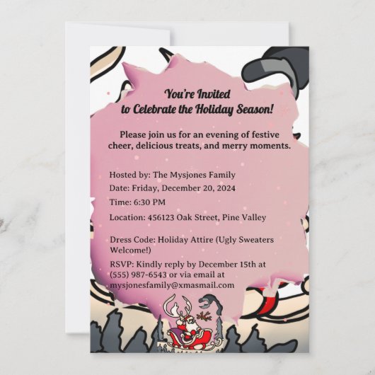 Invitation Père Noël rustique dans un traîneau avec lanterne (Devant)