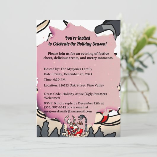 Invitation Père Noël rustique en suspension avec lanterne (Debout devant)