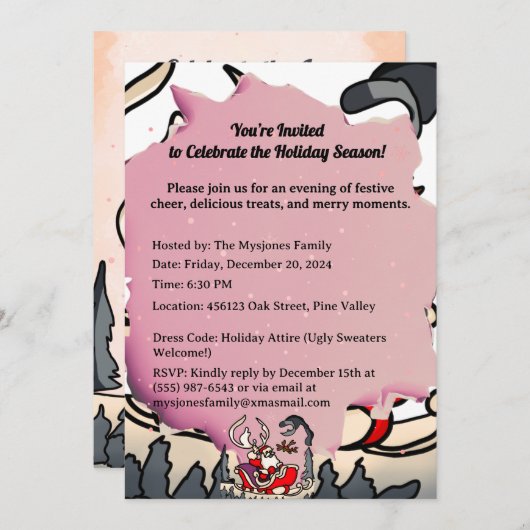 Invitation Père Noël rustique en suspension avec lanterne (Devant / Derrière)