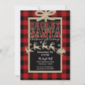 Invitation Père Noël Secret Rustique Fêtes Toile Rouge et Kra (Devant)