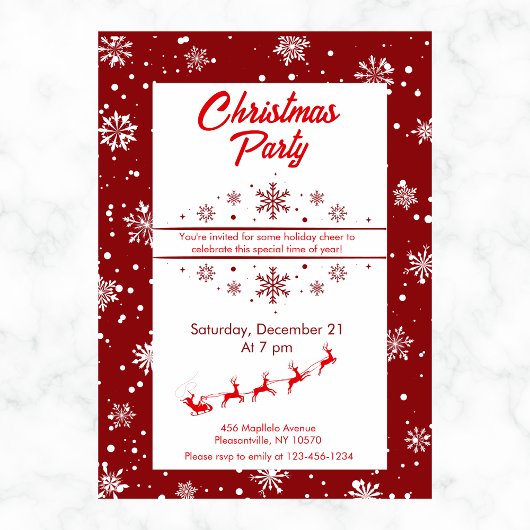 Invitation Père Noël Sleigh & Snowflakes