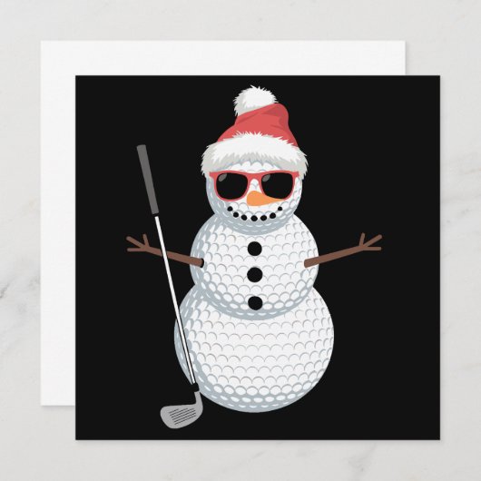 Invitation Père Noël Snowman Golf Ball Christmas Golfer Cadea (Devant / Derrière)