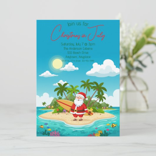 Invitation Père Noël sur une île Noël en juillet (Debout devant)