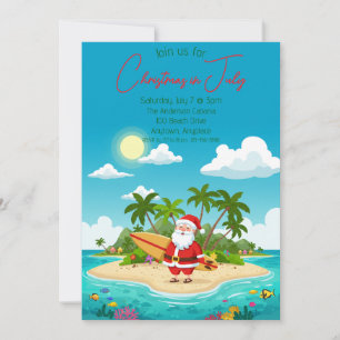 Invitation Père Noël sur une île Noël en juillet