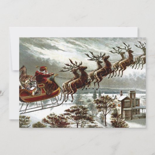 Invitation Père Noël victorien Reindeer et Sleigh (Devant)
