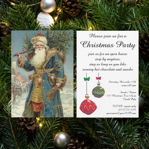 Invitation Père Noël victorien vintage avec sapin de Noël