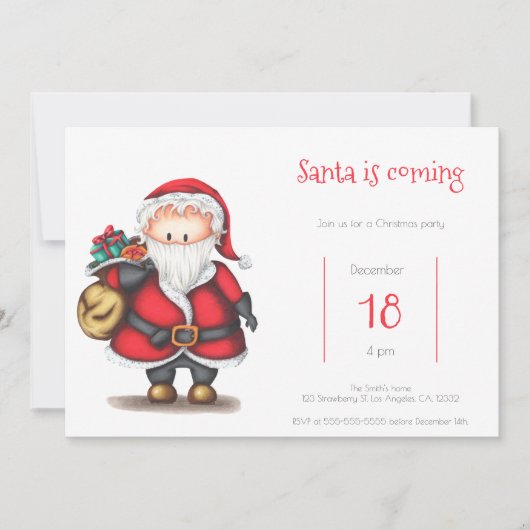Invitation Père Noël vient avec le Père Noël mignon avec des (Devant)