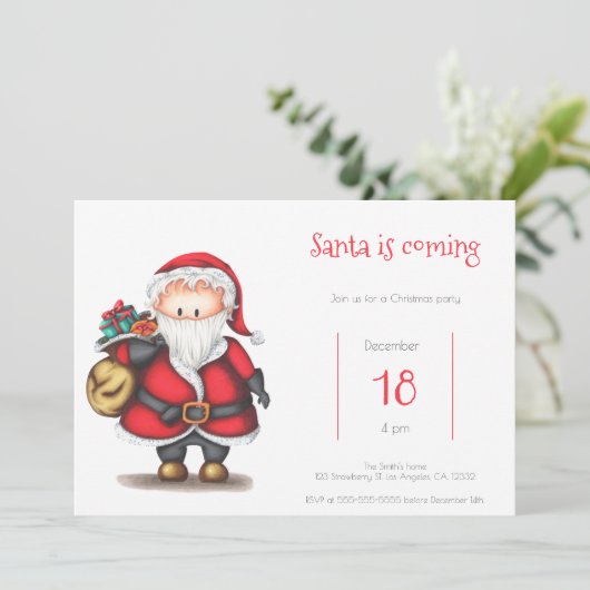 Invitation Père Noël vient avec le Père Noël mignon avec des  (Debout devant)