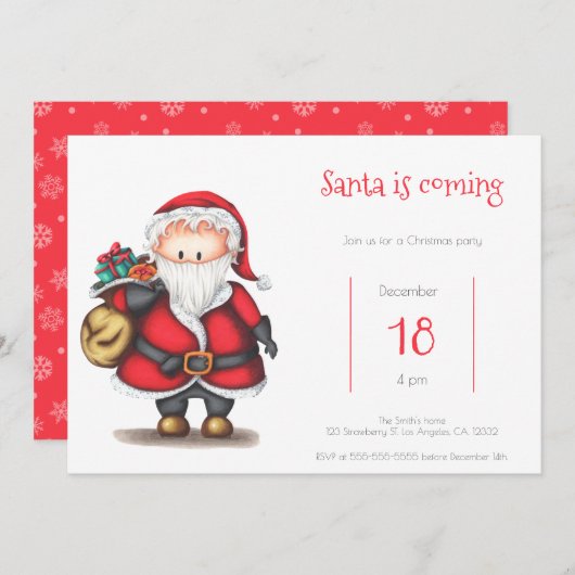Invitation Père Noël vient avec le Père Noël mignon avec des  (Devant / Derrière)