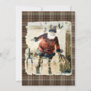 Invitation Père Noël vintage à carreaux