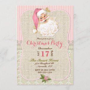Invitation Père Noël vintage de campagne rose dentelle de toi