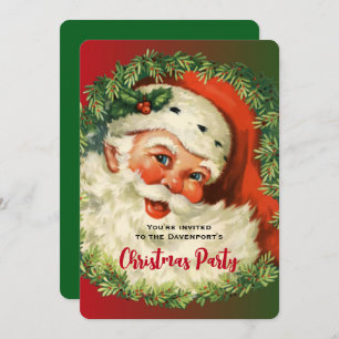 Invitation Père Noël vintage et heureuse avec Noël de Wreath 