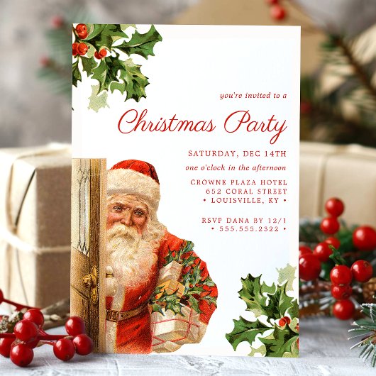 Invitation Père Noël Vintage Fête de Noël Rétro