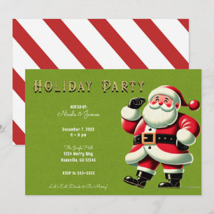 Invitation Père Noël Vintage Fête de Noël Verte