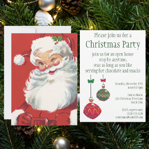 Invitation Père Noël vintage joyeux et clignant, fête de Noël