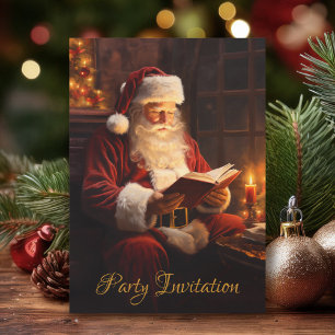 Invitation Père Noël vintage Lire un livre Noël fête
